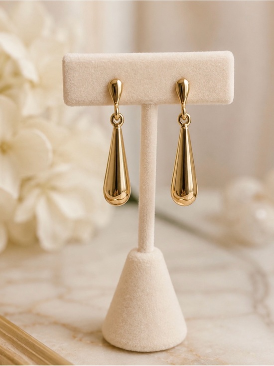14K Gold Jewelry - Earrings Solid 14K Gold Teardrop Drop Dangle Post